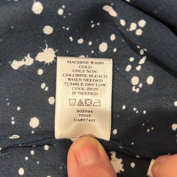 Ann Taylor Navy and White Splatter Blouse Button Detail &Subtle Ruffle Neckline - Picture 7 of 7